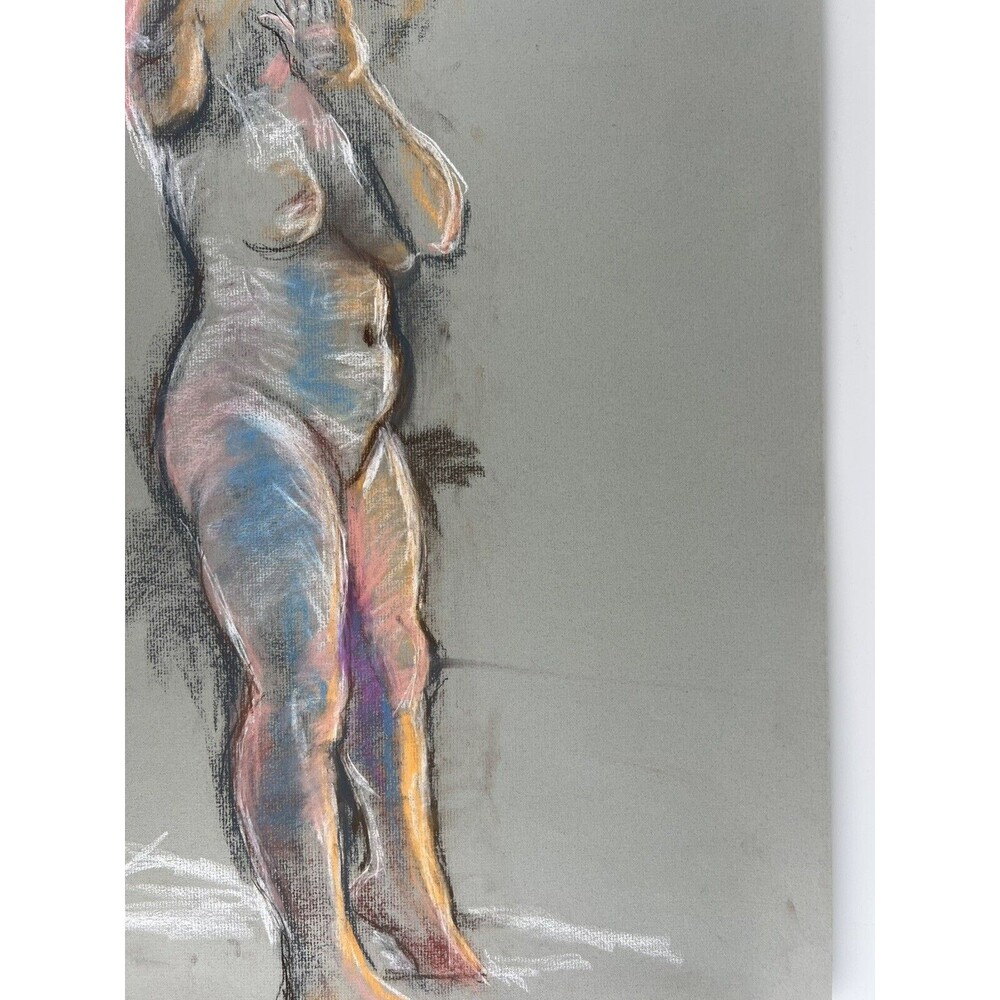 Vintage Artist Original Color Pastel Nude Sketch Abstract Figural Drawing 24x18” - Picture 7 of 10